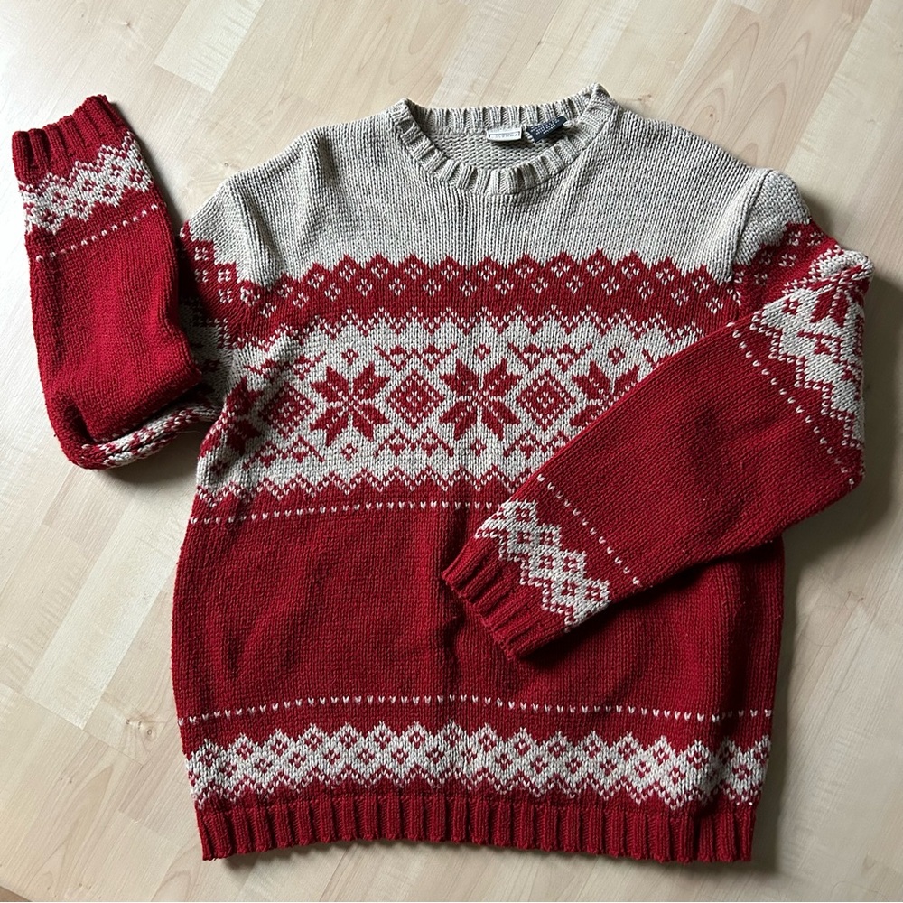 Vintage Arizona Jean Company Red and Tan Crewneck Grandpa Sweater